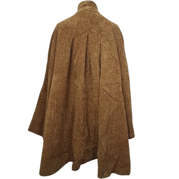 Erreuno Wool Chevron Light Brown Cape Coat 40 - Picture 6 of 9